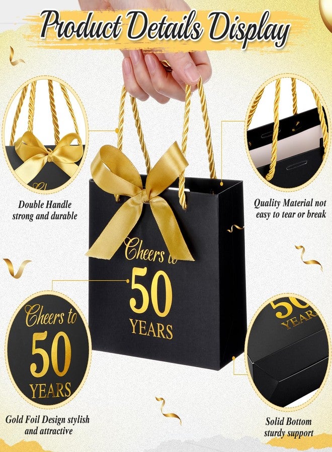 Moinchore 30 Pcs Black Gold 50 Birthday Paper Gift Bags Bulk 5.5 x 4.7 x 2.5'' Mini Cheers to 50 Years Favor Bags with Handles Bow Ribbon Wrap for Birthday Anniversary Wedding Day Party Supplies - Image 3